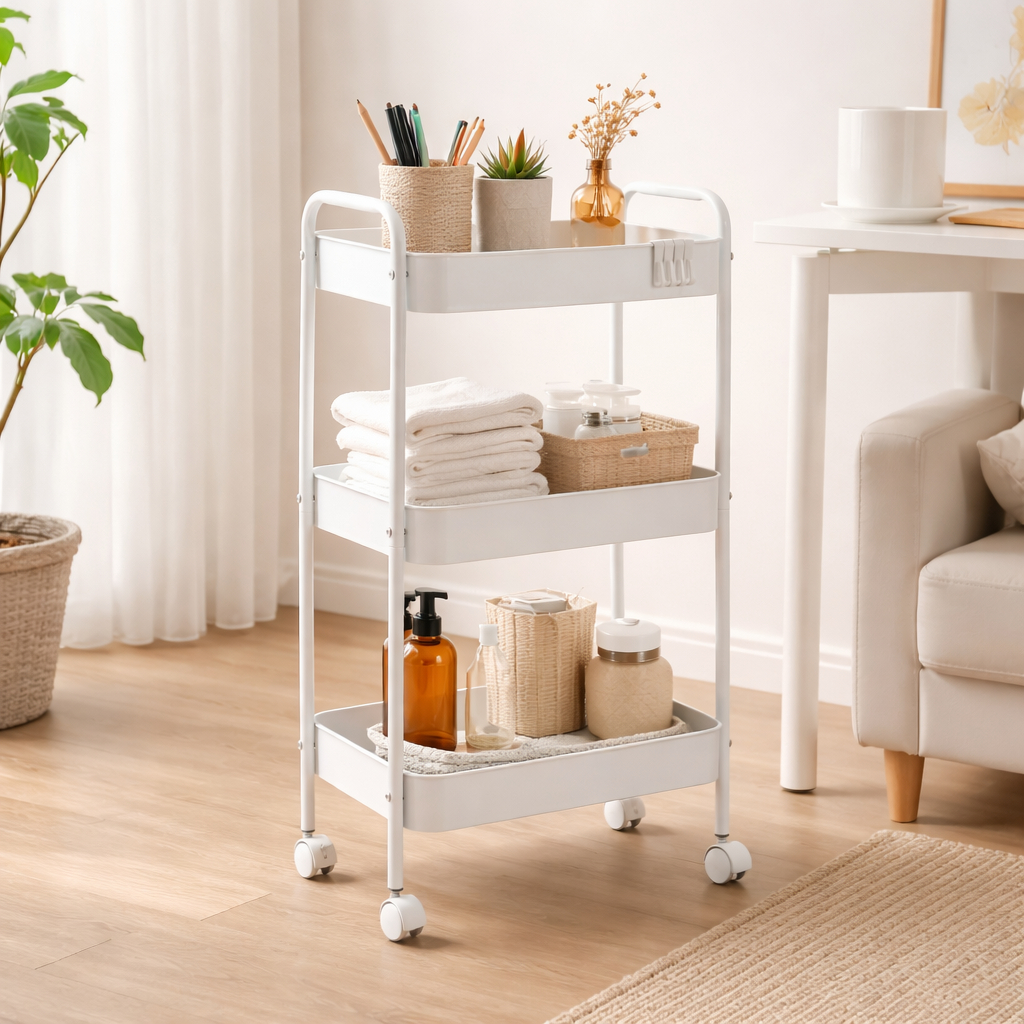 Carrinho Organizador Gala Em Metal 3 Divisórias Com Rodas Multiuso Para Casa Cozinha Estética Oferta