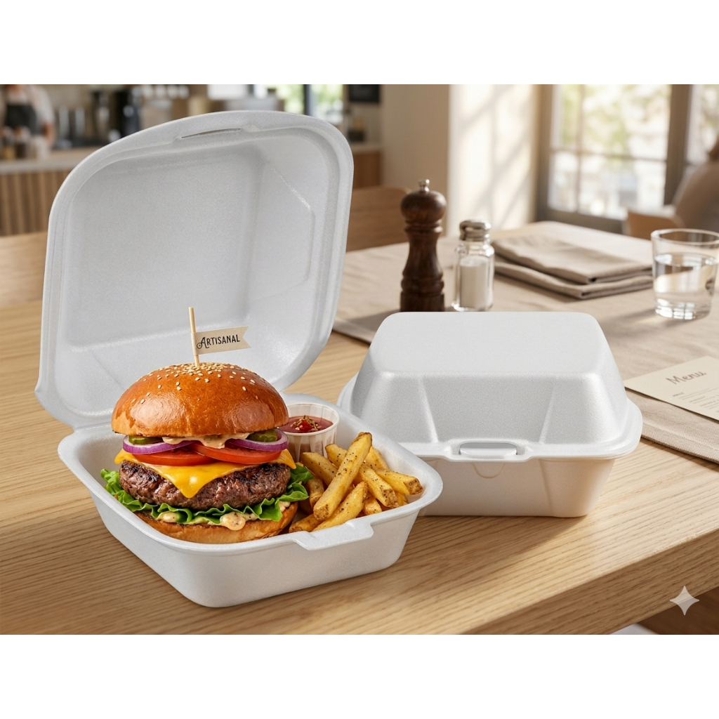 Hamburgueira Isopor H1 Embalagem Batata Frita Salada C/ 100 UN