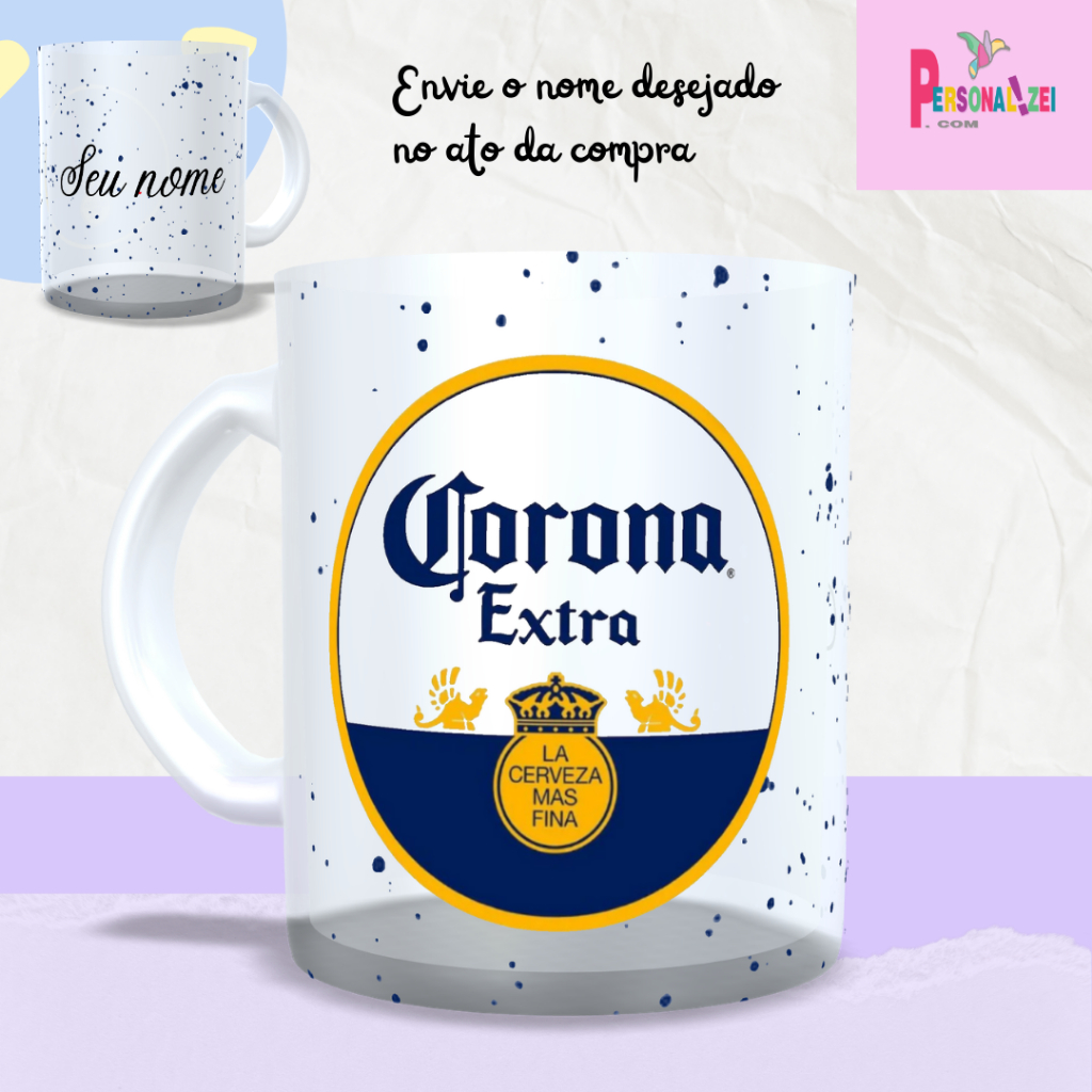 Caneca Corona Com Nome Caneca Personalizada Vidro Jateado Presente Caneca Vidro Corona Com Nome