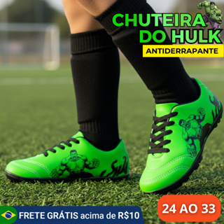 Chuteira do Hulk Infantil Menino Society ou Futsal Antiderrapante Confortável Super Herói Verde em Oferta na Shopee