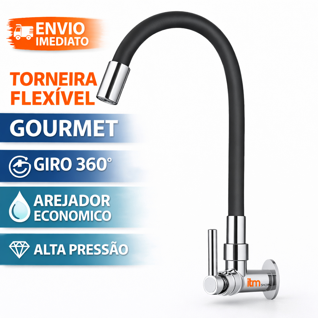 Torneira Gourmet Flexível Cozinha Parede Preta 360° Silicone Com Arejador Alta Pressão em Oferta na Shopee