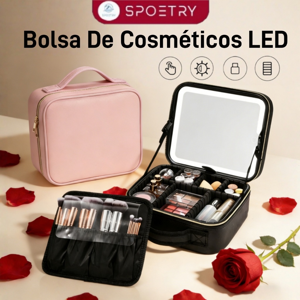 Maleta de Maquiagem Profissional com Luz LED  3 Cores e Espelho Para Maquiadora, Manicure e Viagem USB Recarregável em Oferta na Shopee