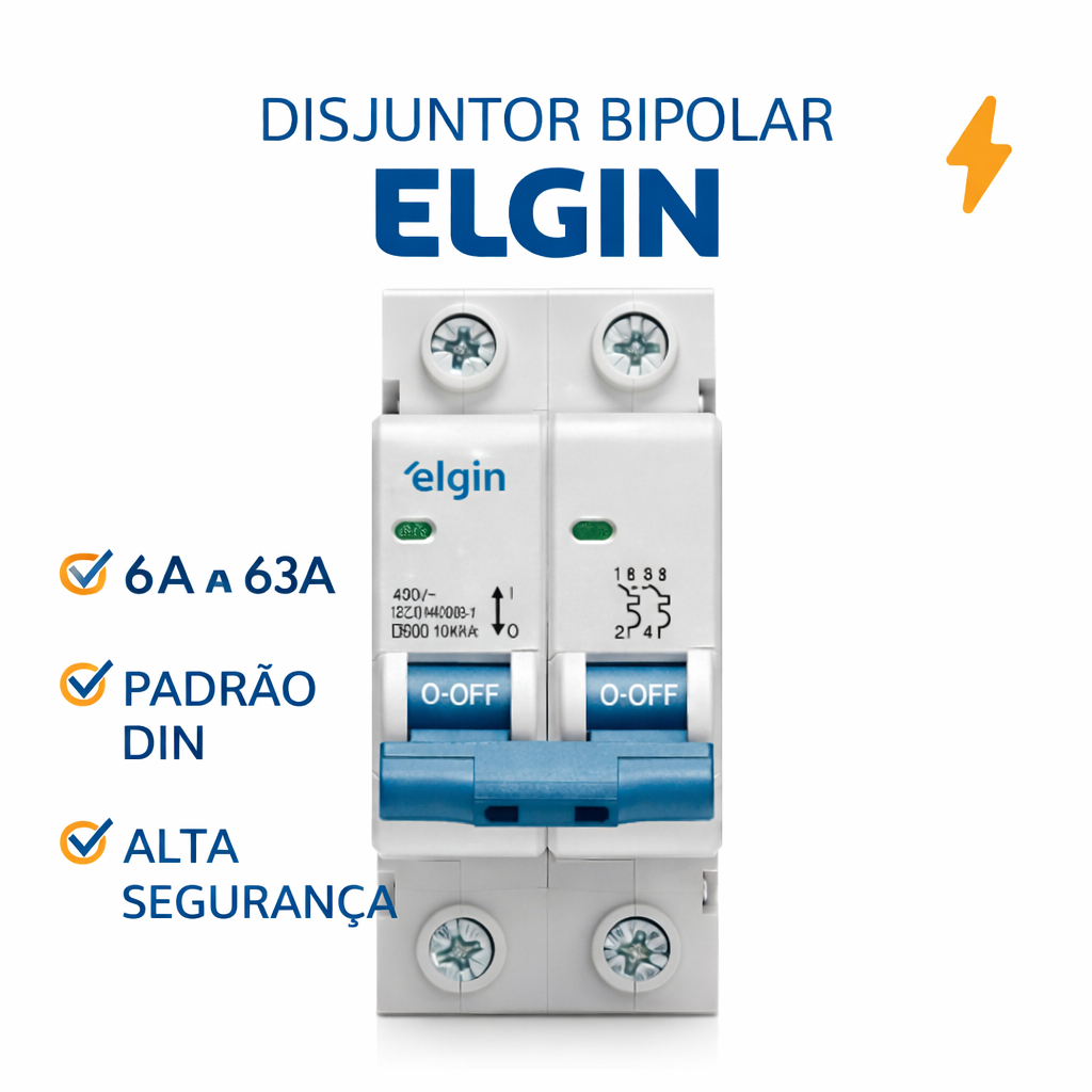 Disjuntor Bipolar Elgin 2P DIN 6A 10A 16A 20A 25A 32A 40A 50A 63A Proteção Contra Curto com INMETRO em Oferta na Shopee
