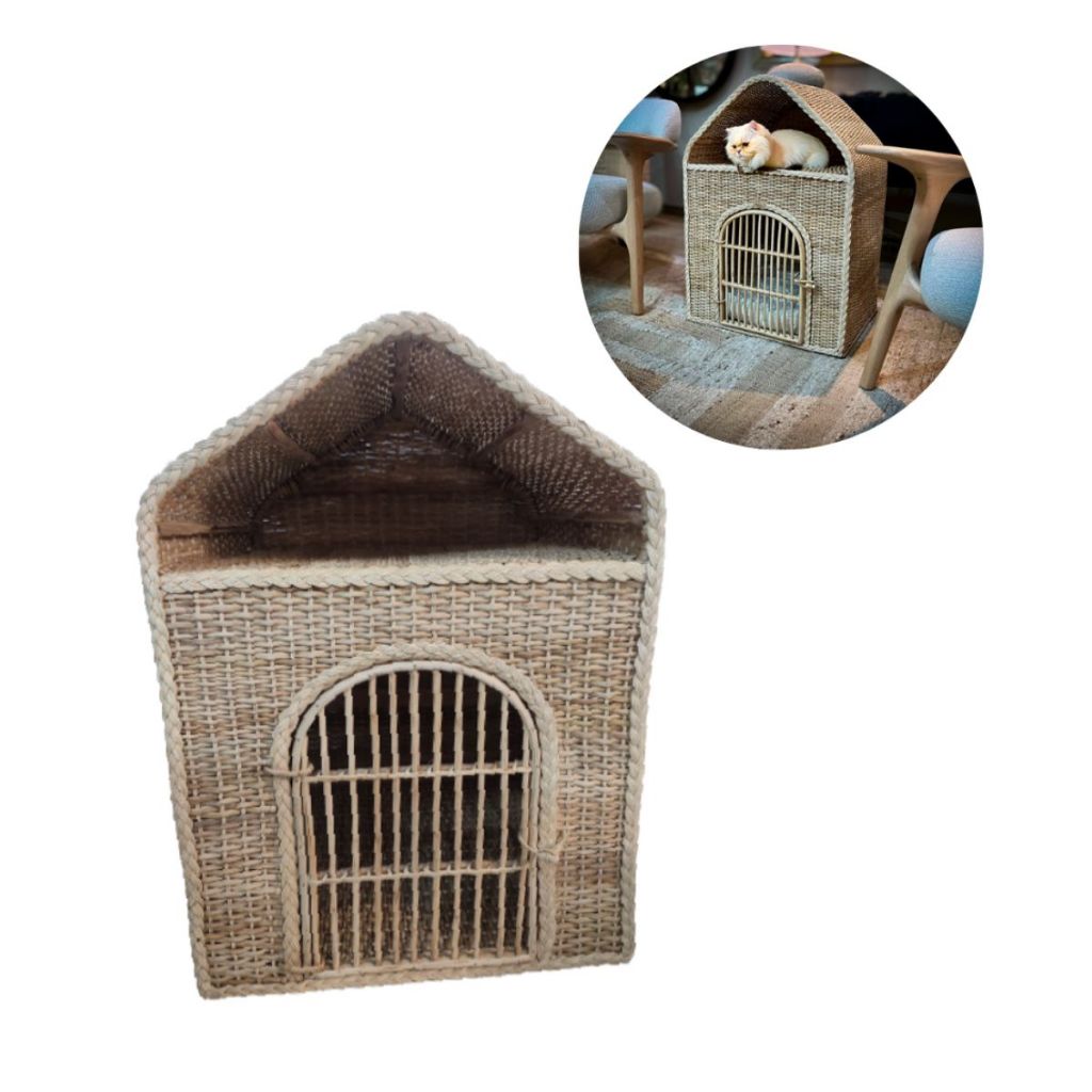 Casinha Pet Fibra Natural Grande Decorativa Animal Cama Porta Gato Cachorro 2 Andares luxo