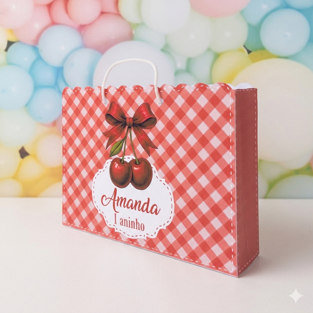 Sacolinha Personalizada Cerejinha Cereja Vermelha Lembrancinha Festa Infantil  Sacola Aniversário