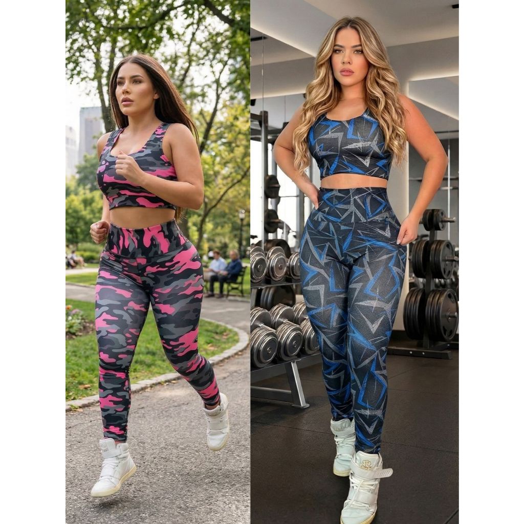 Roupa De Academia Conjunto Animal Print Onça Oncinha Pintado Bolinhas Poa Fitness em Oferta na Shopee