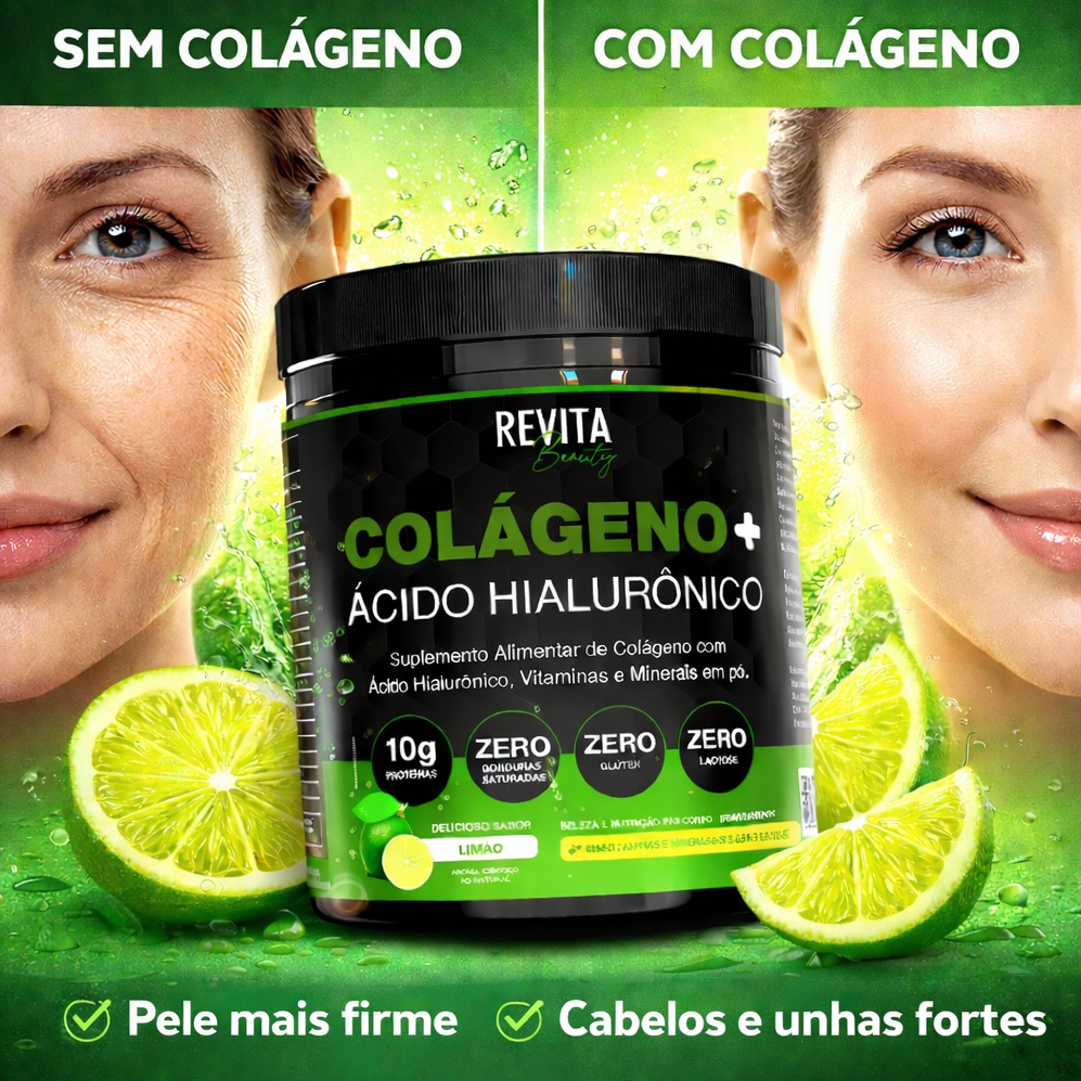 Colágeno com Ácido Hialurônico Zero Açúcar | 3 SABORES E O ÚNICO COM POTE DE 250G - Revita Beauty