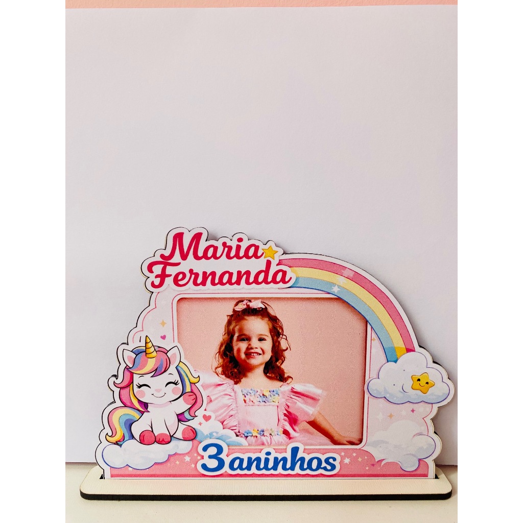 Kit 30 Porta Retrato Tema Unicórnio Arco Iris Lembrançinha Aniversário 1 Aninho