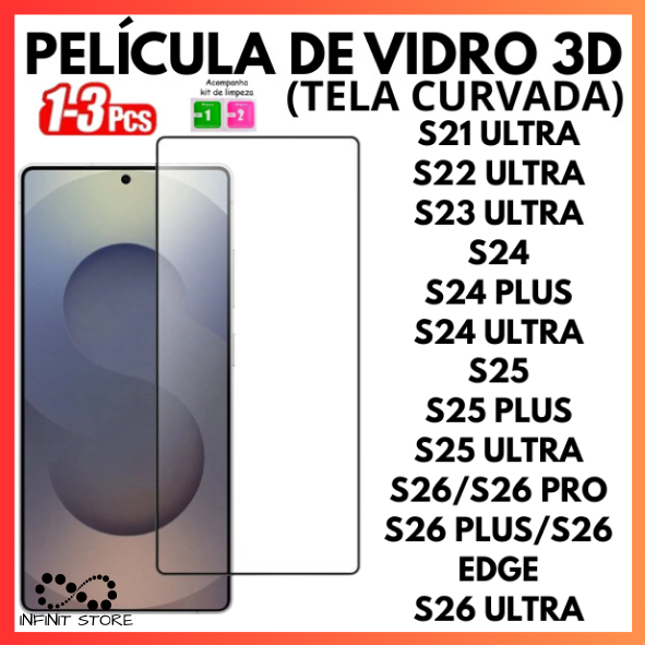 Película De Vidro 3D Temperado Para Samsung S21 S22 S23 S24 S25 S26 PRO PLUS ULTRA