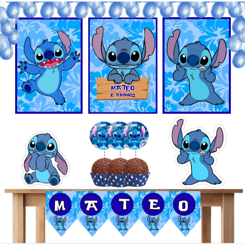 Kit Festa stich “Só um Bolinho” 🎉  Display + Bandeirolas+ tags p/doci – Personalizado com Nome – TODOS OS TEMAS