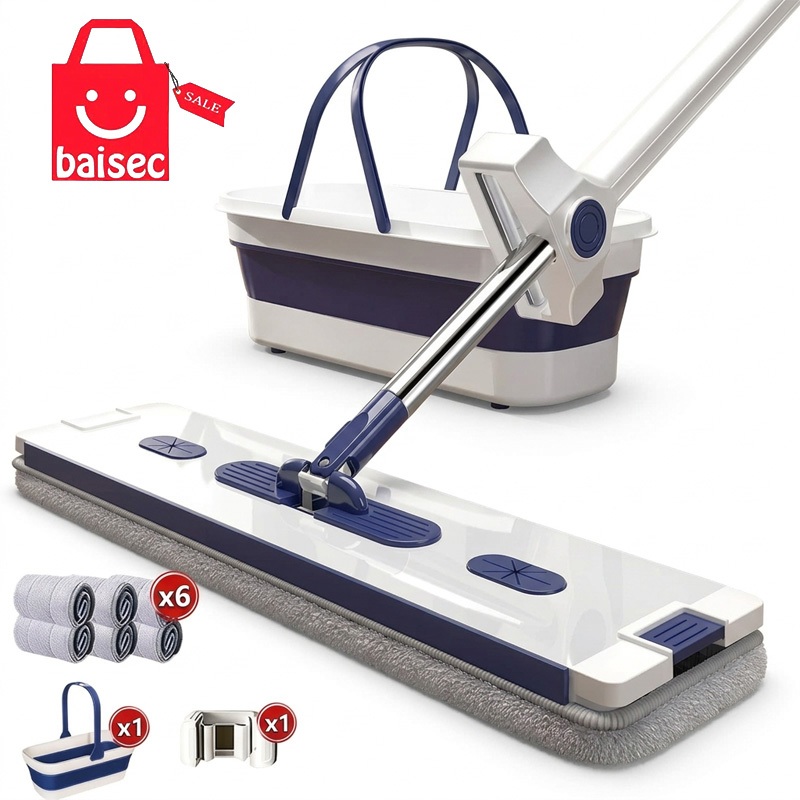 KIT 9 Esfregões Milagrosos Limpa Seco e Úmido sem Enxague Balde com Raspador Dobrável e Super Absorvente