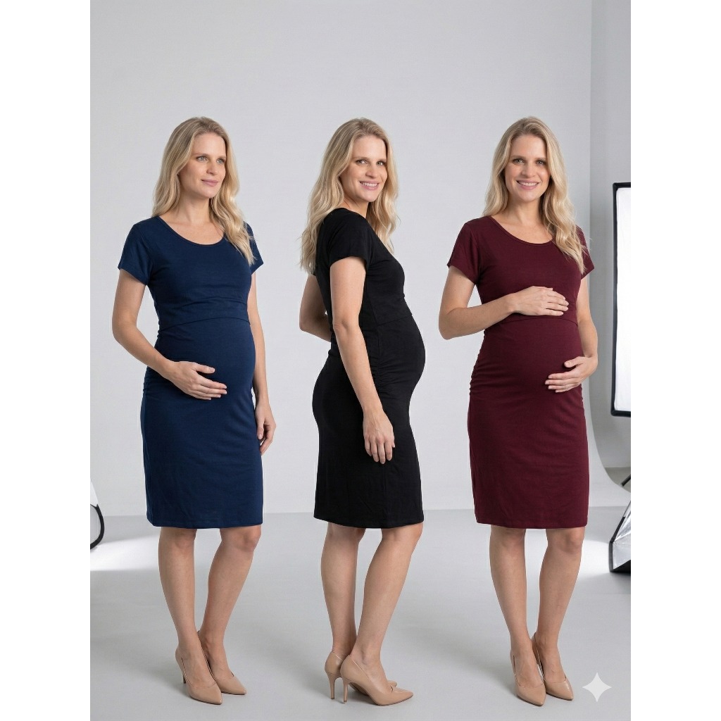 Vestido Malha Elastáno Gestação e Amamentação Grávida Gestante