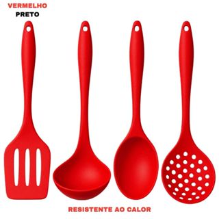 Kit Utensílios Silicone Cozinha 4 Peças Espátula Colher Antiaderente Resistente ao Calor em Oferta na Shopee
