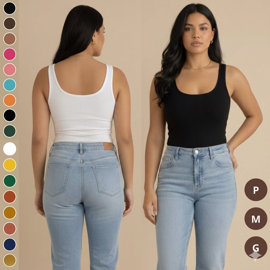 Regata Canelada Feminina Alça Larga Básica Blusinha Verão Confortável Envio Imediato Várias Cores Copa do Mundo