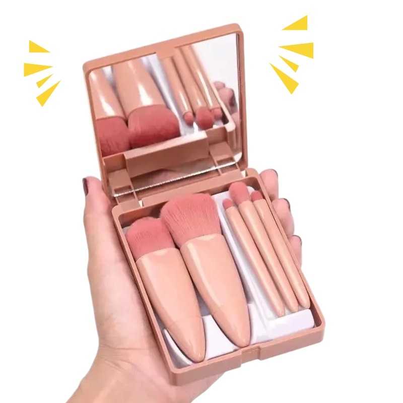Conjunto de mini pincéis de maquiagem Portátil com Espelho 5 peças,para viagem,marrom/rosa em Oferta na Shopee