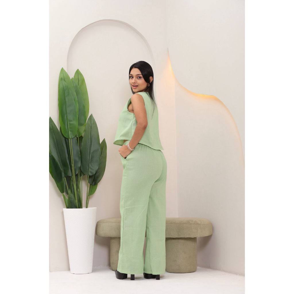 Conjunto Alfaiataria Social Feminino Calça e Blusa Em Linho