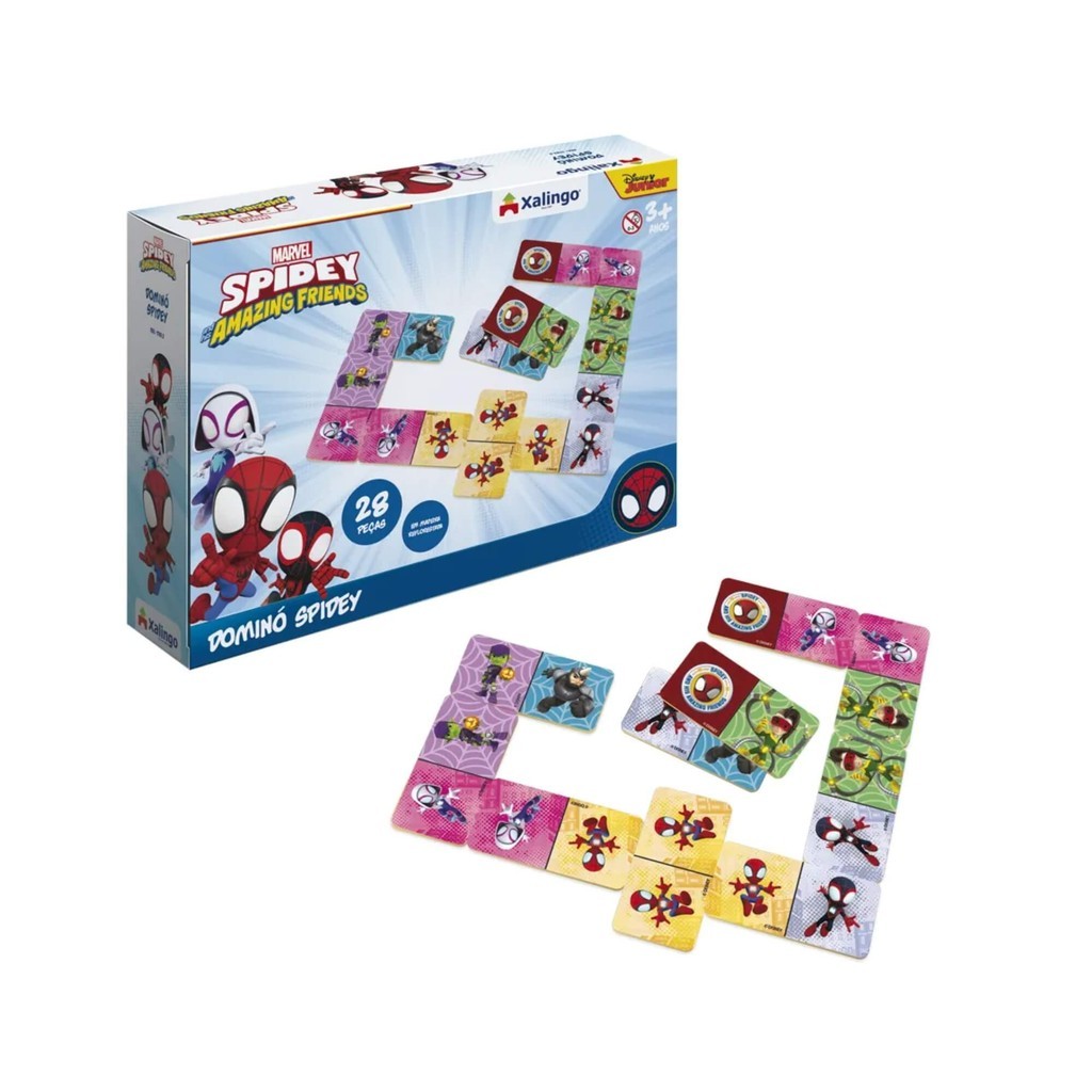 Jogo de Dominó Spidey 28 Peças Brinquedo Infantil DE MADEIRA EDUCATIVO PEDAGOGICO Xalingo - 17832