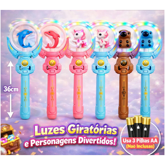 Bastão de LED Varinha Mágica Giratória Com Som e Luz a Pilha Brinquedo Infantil Personalizado