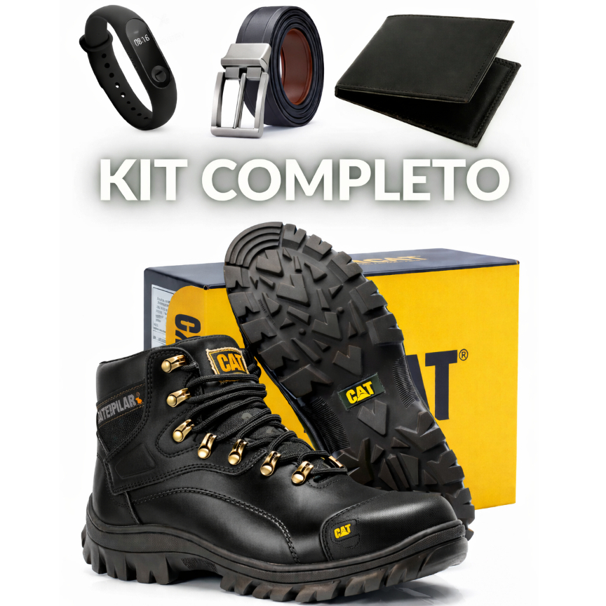 Bota Caterpillar 100% Couro Legitimo + Cinto + Carteira + Relógio