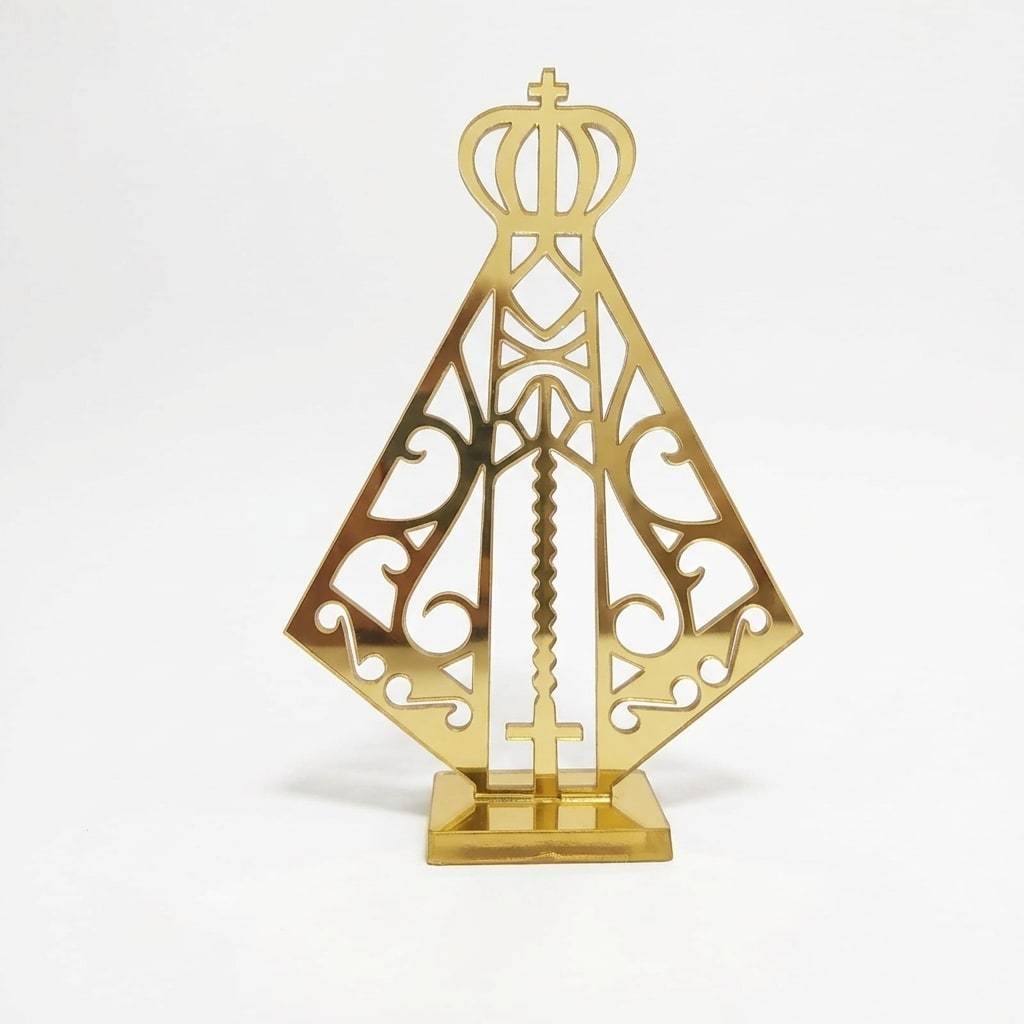 Santinha Imagem Nossa Senhora Aparecida em Acrílico Espelhado Dourado Decoração Religiosa Enfeite