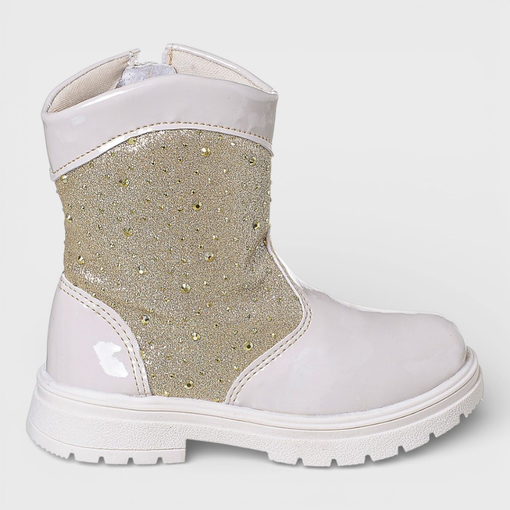 Bota Coturno Infantil Feminina Off White Glitter Dourado Boiadeira Galocha 22 ao 27