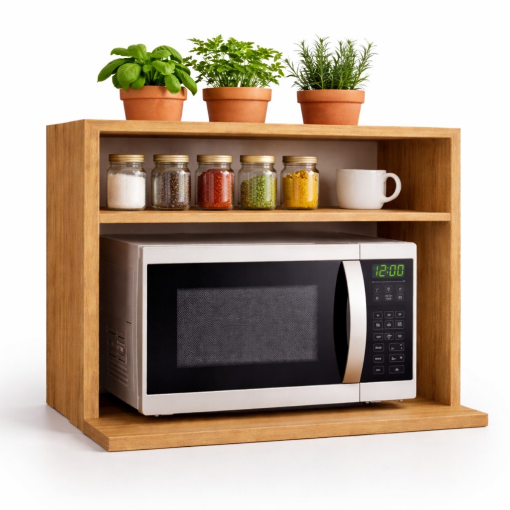 Suporte Nicho Para Microondas Duplo Nicho Organizador Cozinha MDF com Prateleira Superior 50x40x60 Porta Tempero Cozinha