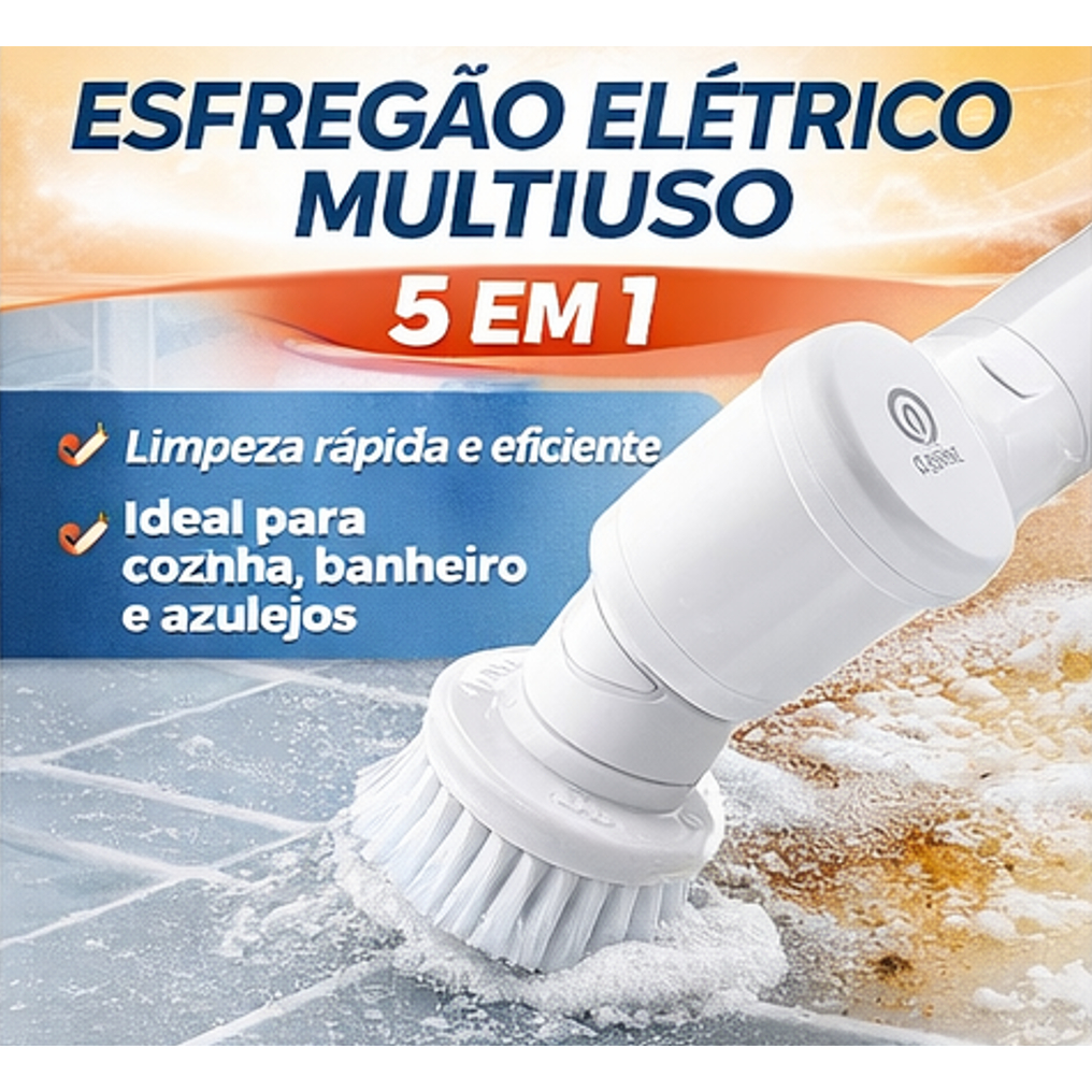 Escova Elétrica de Limpeza 5 em 1 Recarregável Multiuso Para Cozinha Banheiro Azulejo