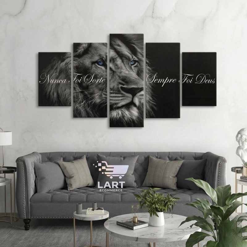 Quadro Decorativo Mosaico Leão de Juda Olho Azul Nunca Foi Sorte Sempre Foi Deus Sala Quarto Hd