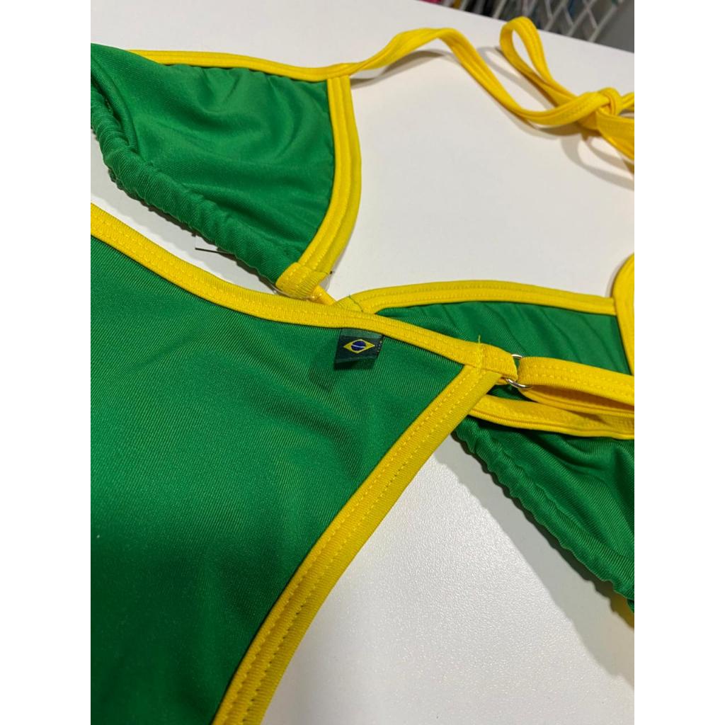 Biquíni Brasil Fita Cortininha Bicolor Fio dental Copa Bronze