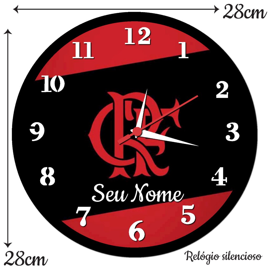 Relógio De Parede Silencioso Redondo Flamengo Personalize Com Seu Nome — imagem 2 de 2
