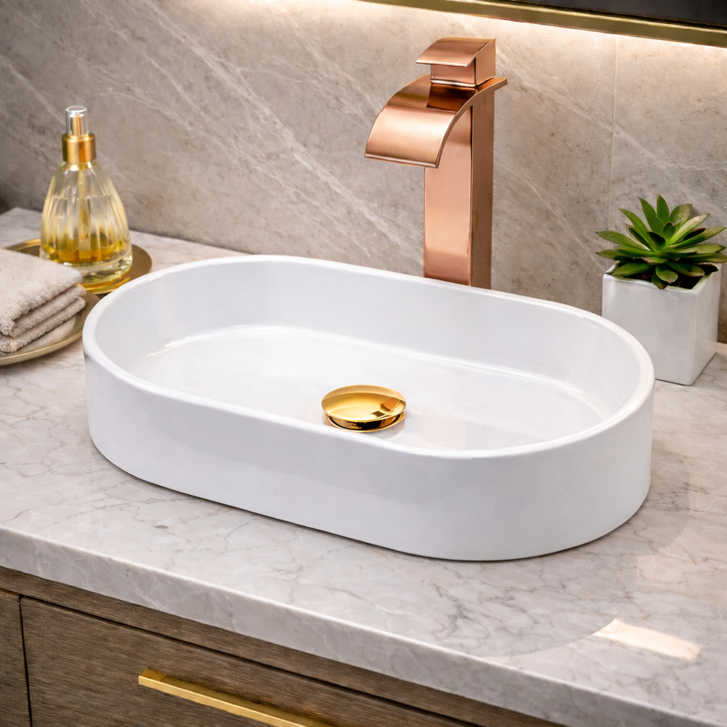 Liquidação Pia de Banheiro Cuba Sobrepor Lavabo Cantos Redondos Marmore Sintetico 42cm Linha Luxo