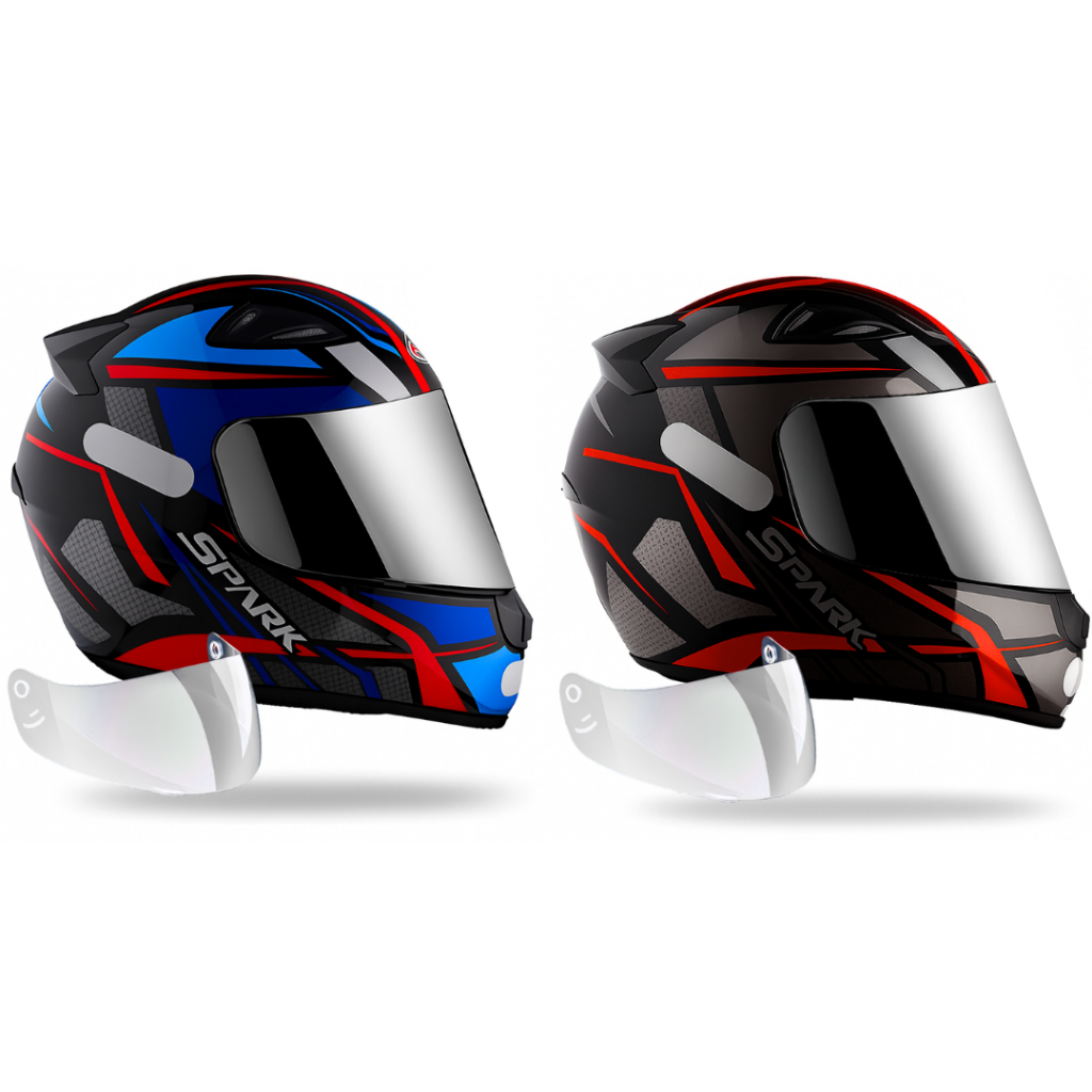 Kit 2 Capacete Ebf Spider Azul E Vermelho C/viseira Cromada