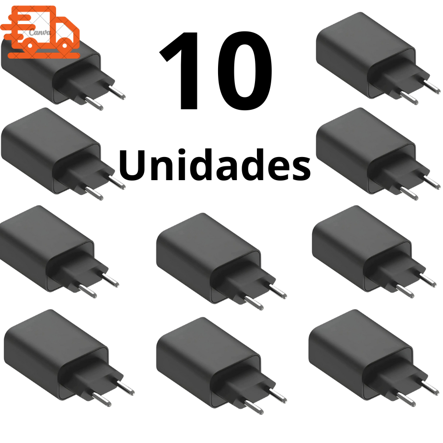 KIT 10 ou 5 Carregador Tomada Plug Adaptador Fonte Usb 5v 3A ou 5v- 1A Bivolt - Branco/ preto