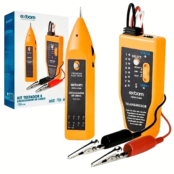 Kit Localizador Zumbidor e Testador de Cabos de Rede RJ45 e RJ11 Exbom FEPRO-TC300
