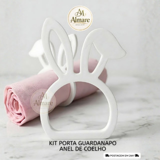 Enfeite De Páscoa Kit Porta Guardanapo Coelho Páscoa Luxo Orelha Dobrada Minimalista