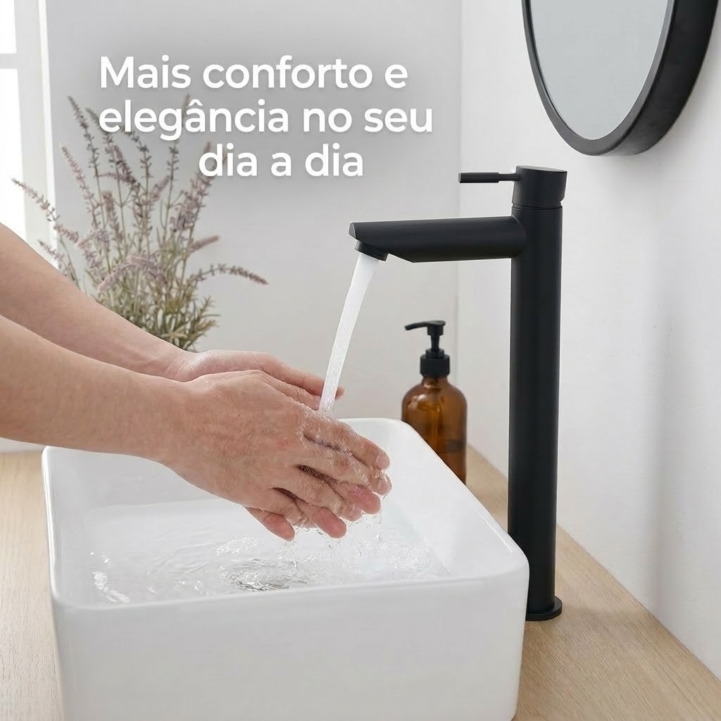 Torneira Banheiro Monocomando Preta Fosca Bica Alta ABS Via Flix