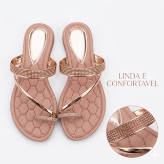 Sandália Rasteirinha Casual Dia a Dia Confortável Brilho Strass Antiderrapante em Oferta na Shopee