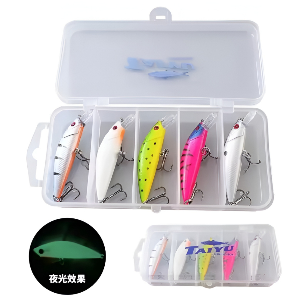 5 Pçs Isca Artificial + Estojo 7cm 4g Minnow Luminosa Profissional
