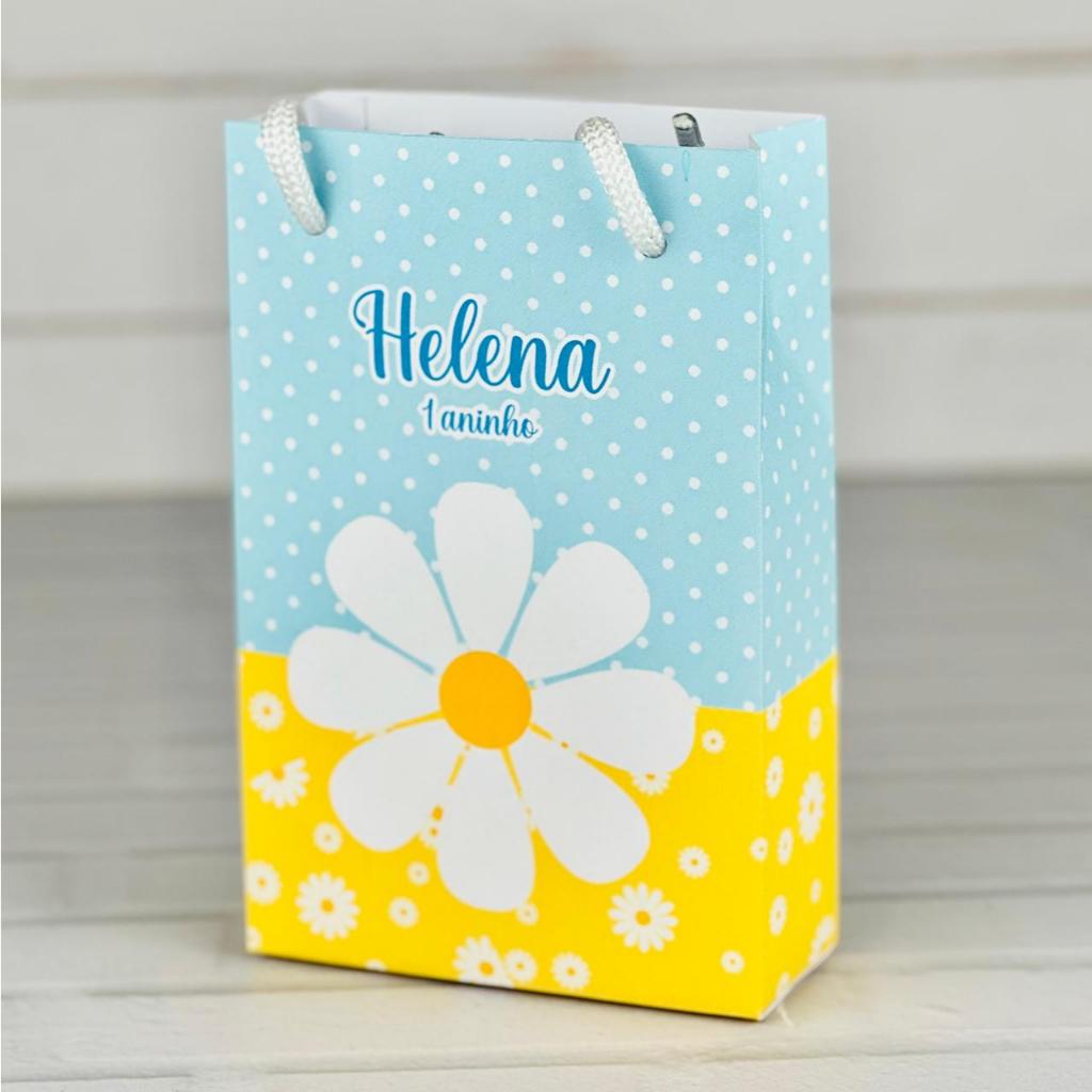 Sacolinha Margaridas Azul | Personalizada Com Nome |Mimos Festa Aniversário Lembrancinhas Personalizados Sacola de Doces