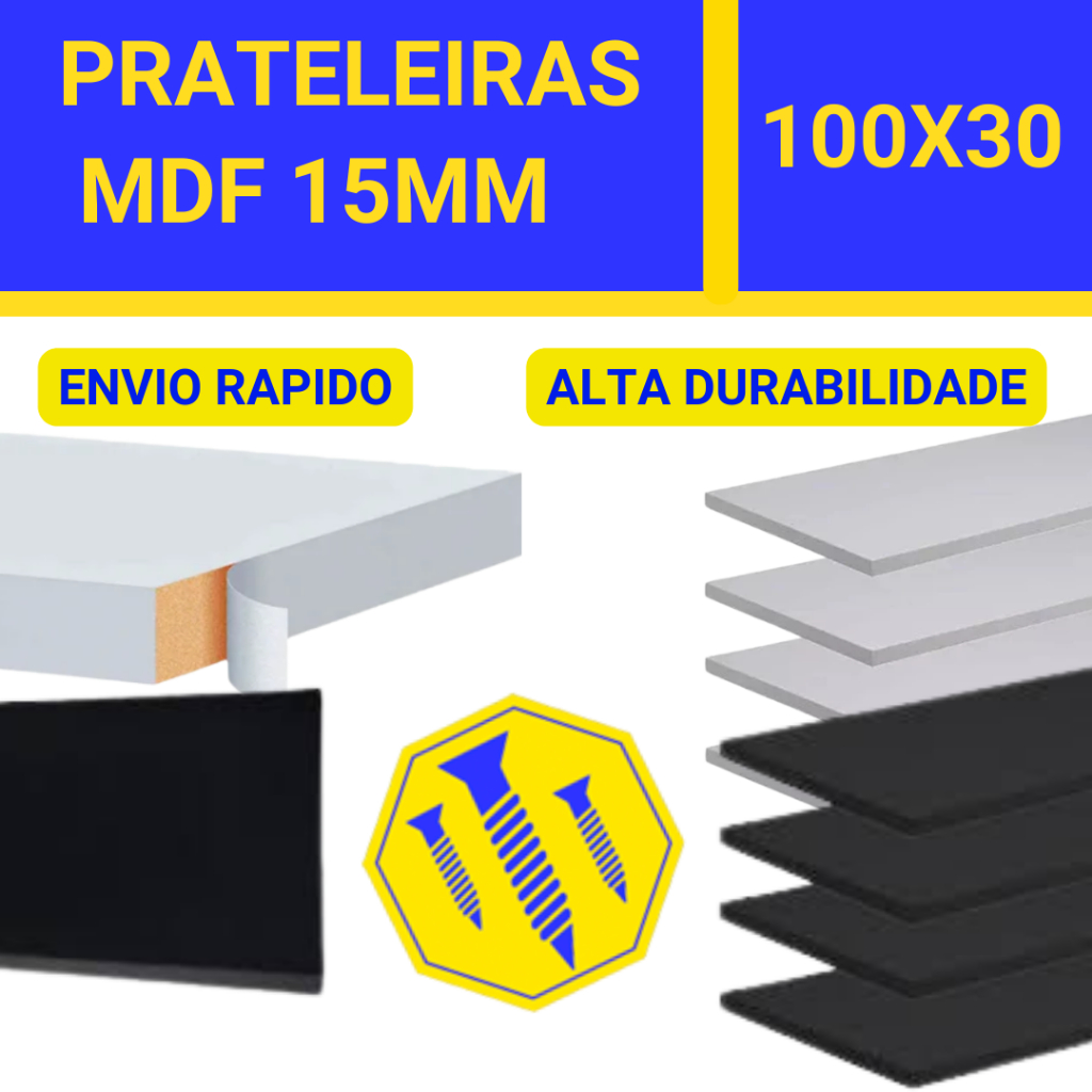 Prataleira 100x30cm MDF Branco ou preto com fita de borda não acompanha suporte