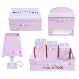 Kit Higiene Para Quarto de Menina em Madeira MDF em Oferta na Shopee