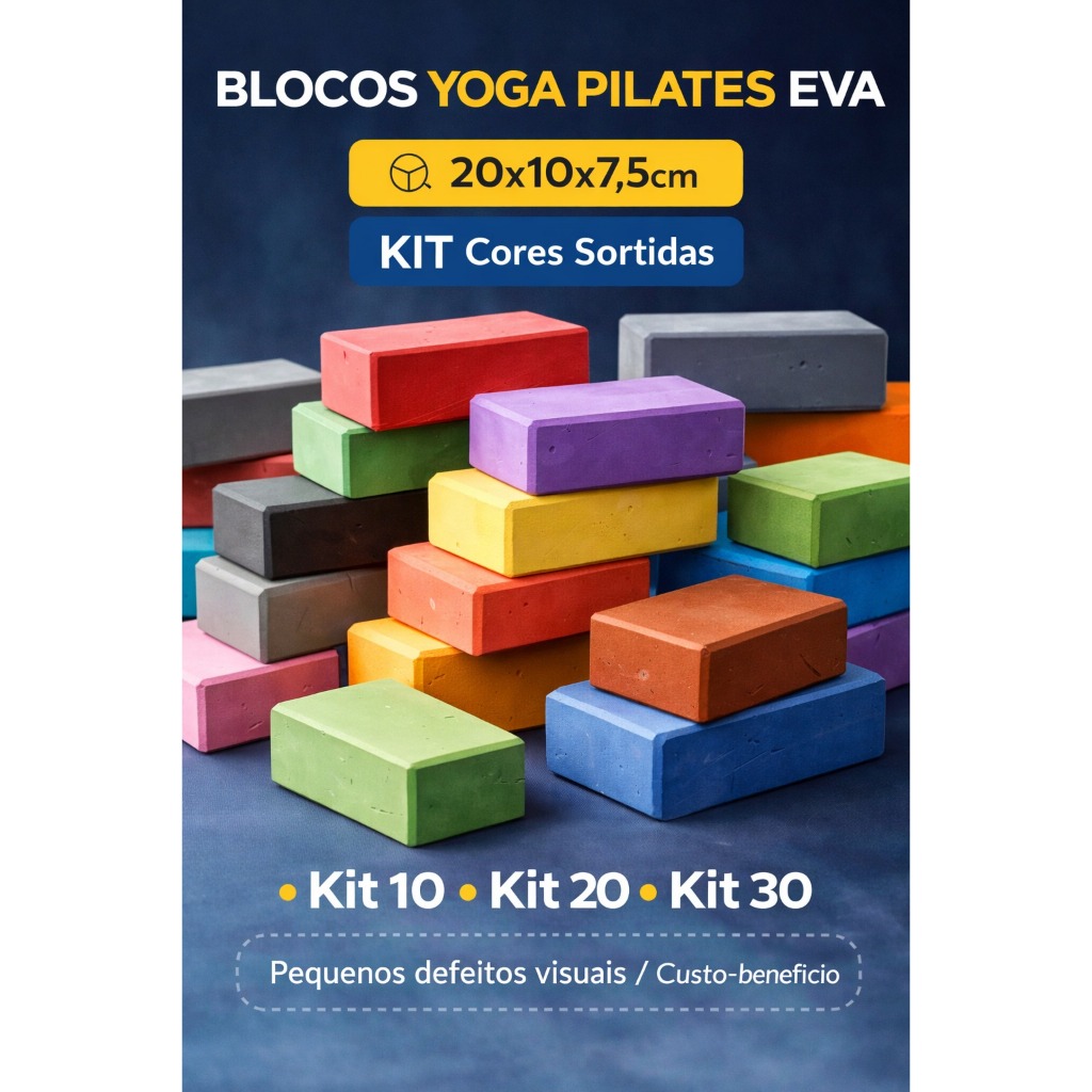 Kit Blocos Yoga EVA 20x10x7,5cm Cores Sortidas Com Pequenos Defeitos