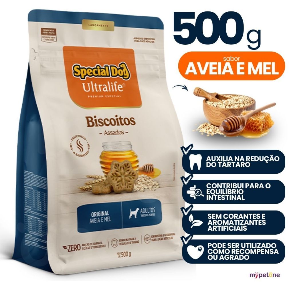Biscoito Special Dog Ultralife para Cães Adultos Aveia e Mel 500g Petisco Nutritivo Crocante para Cachorro em Oferta na Shopee