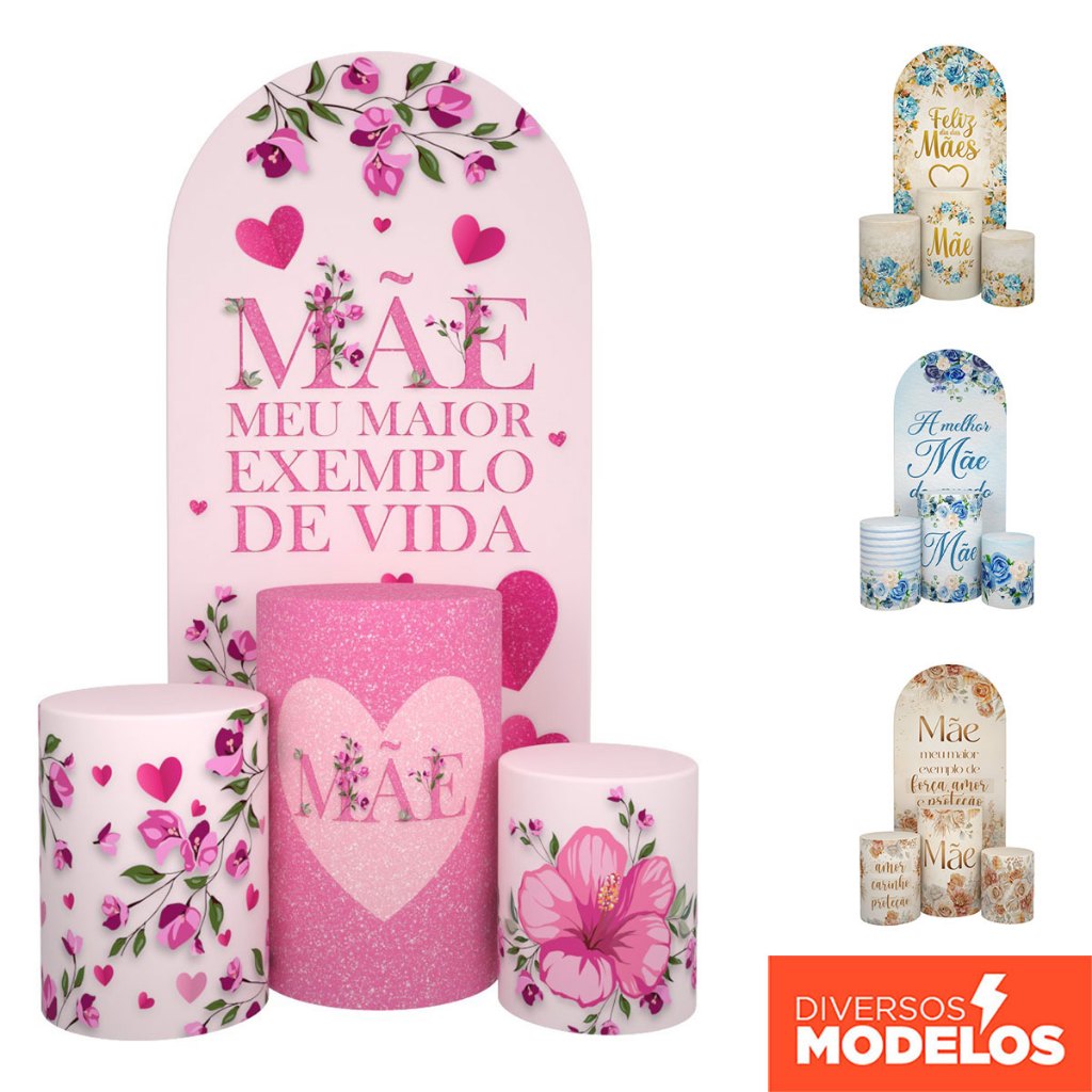 Capa de Cilindro e Painel Romano Decoração Dia das Mães Festa Em Tecido Sublimad