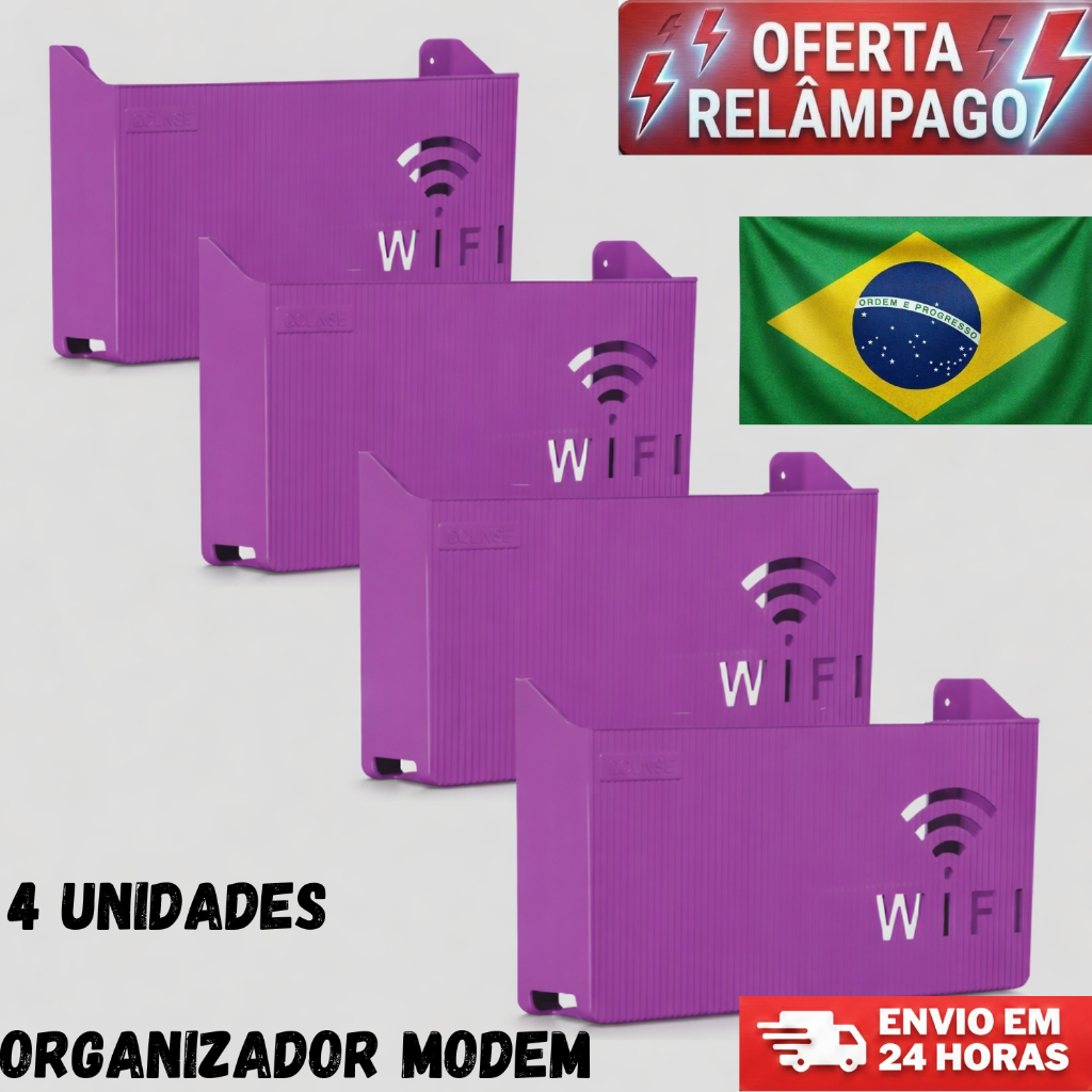 Kit Com 4 Organizador Para Suporte de Roteador Modem Wi-fi Adesivo