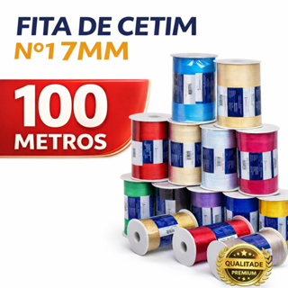 Fita de Cetim Nº1 – 7mm Rolo 100m | 100% Poliéster | Cores à Escolha para Laços, Artesanato e DIY em Oferta na Shopee
