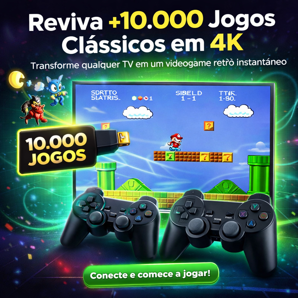Videogame Stick 4k 10mil Jogos Retro Antigo 2 Controles Sem Fio Console Original Portatil