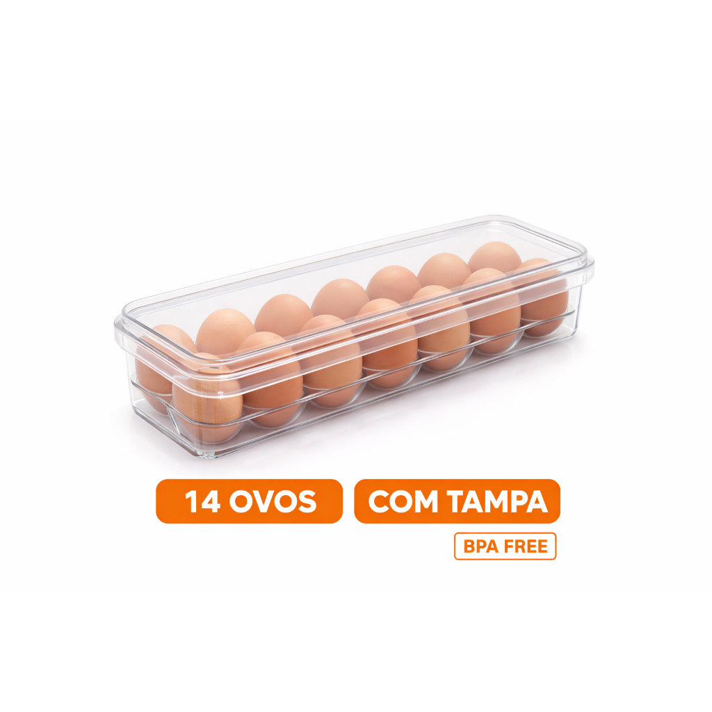 Organizador de Ovos para Geladeira 14 Ovos com Tampa Porta Ovos Transparente BPA Free