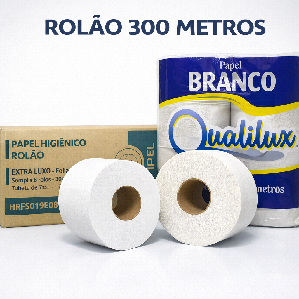 Papel Higiênico Rolão 300m Grande 100% Celulose Branco Luxo Branquinho Ipel Caixa Fardo 8 Rolos P/ Empresas Comércio Papel Higiênico Rolão 300m Grande 100% Celulose Branco Luxo Branquinho Ipel Caixa Fardo 8 Rolos P/ Empresas Comércio