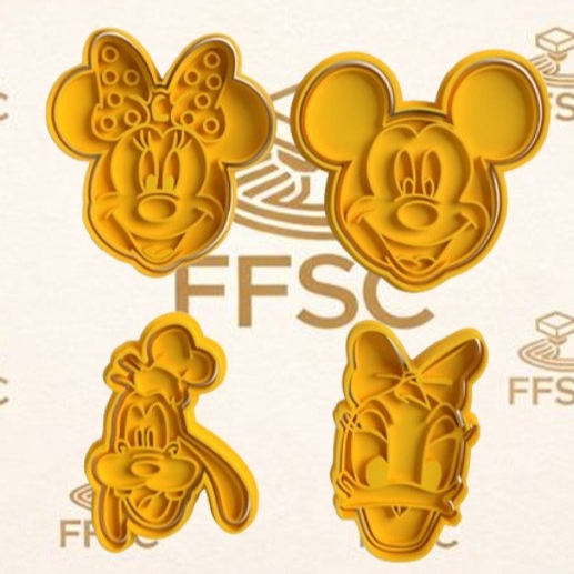 Kit  Cortador e  Marcador Biscoito / Bolacha / Pasta Americana - Minnie Mouse, Mickey Mouse, Pluto e Margarida
